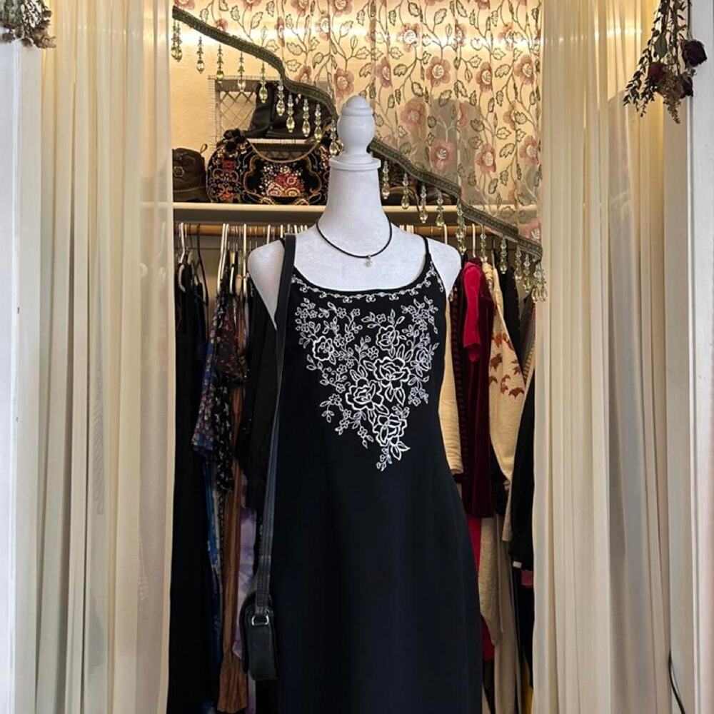 Vintage embroidered whimsigoth black dress